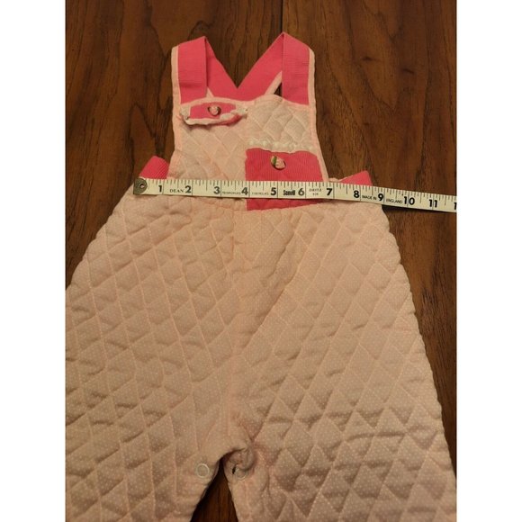 Evy Of California VTG Baby Toddler Quilted Overalls 12 Months Pink Rosebuds - Picture 9 of 10